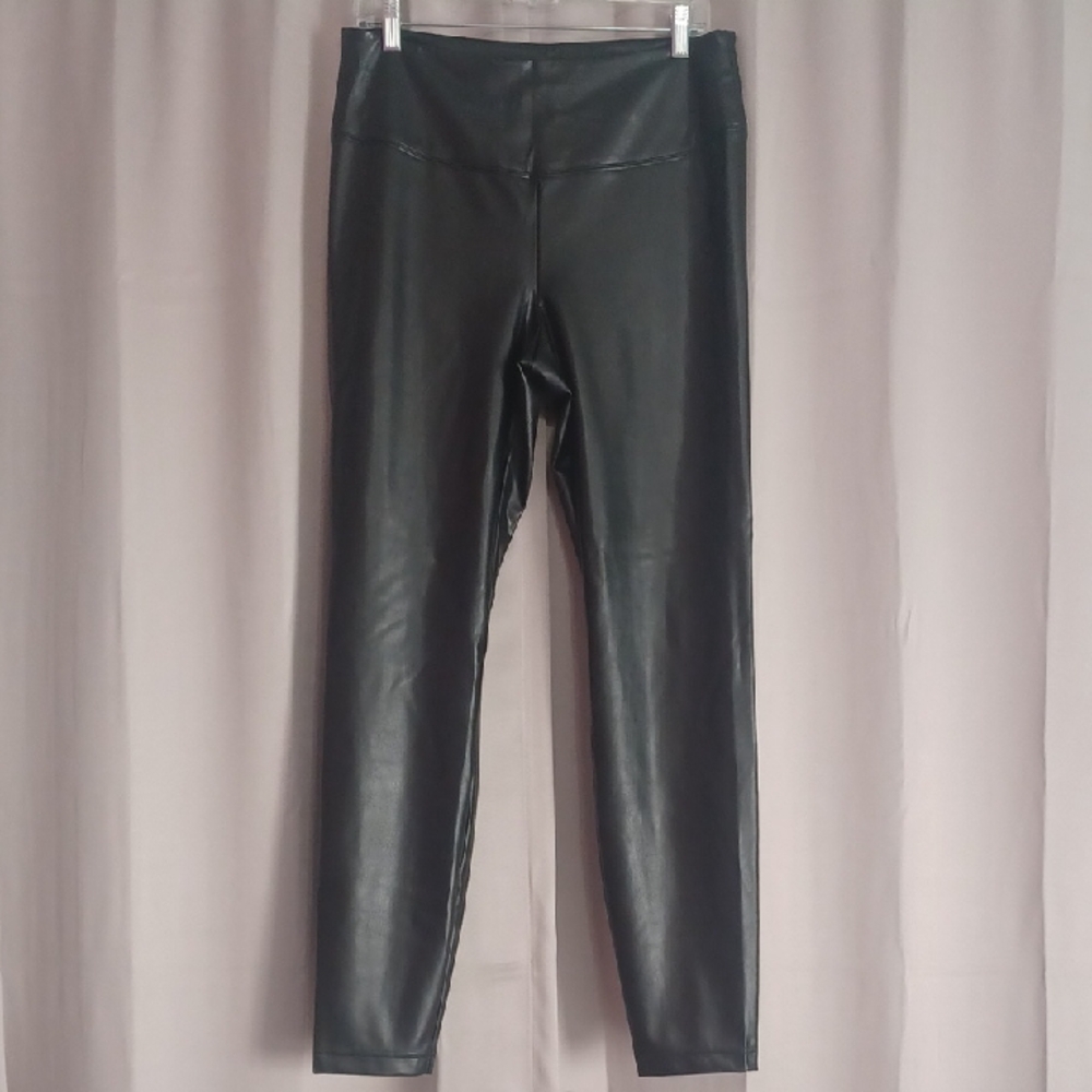 White House Black Market Black Vegan Leather Runway Leggings 14L High Rise New